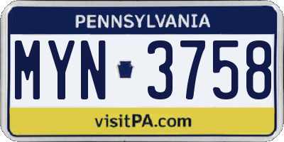 PA license plate MYN3758