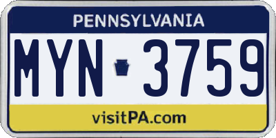 PA license plate MYN3759