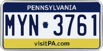 PA license plate MYN3761
