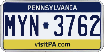 PA license plate MYN3762