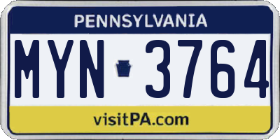 PA license plate MYN3764