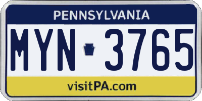 PA license plate MYN3765