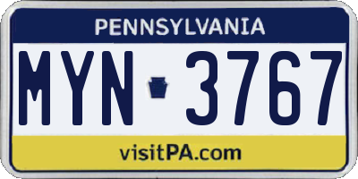 PA license plate MYN3767