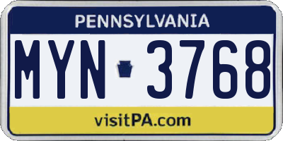 PA license plate MYN3768