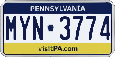 PA license plate MYN3774
