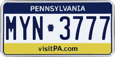 PA license plate MYN3777