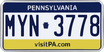 PA license plate MYN3778