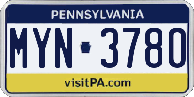 PA license plate MYN3780