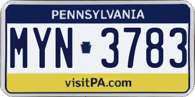 PA license plate MYN3783