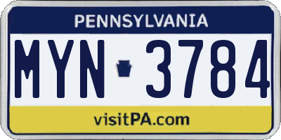 PA license plate MYN3784