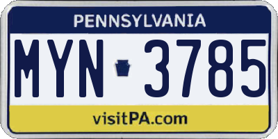 PA license plate MYN3785