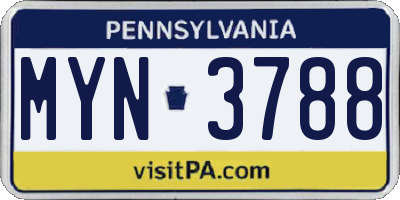 PA license plate MYN3788