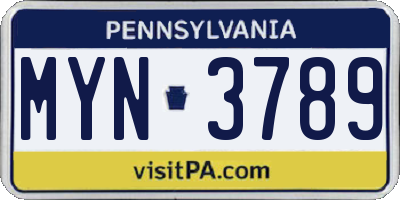 PA license plate MYN3789