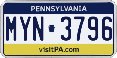 PA license plate MYN3796
