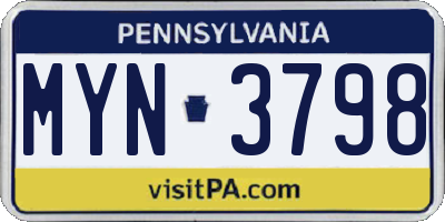 PA license plate MYN3798
