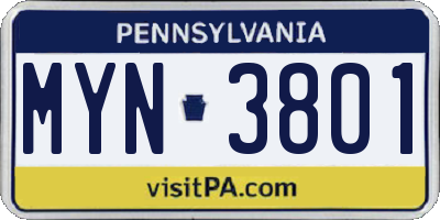 PA license plate MYN3801