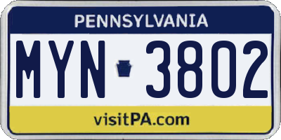 PA license plate MYN3802
