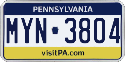 PA license plate MYN3804
