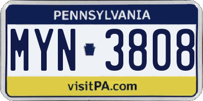 PA license plate MYN3808