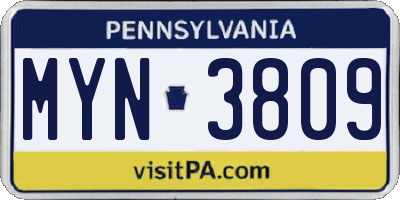 PA license plate MYN3809
