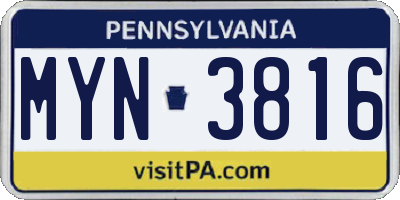 PA license plate MYN3816