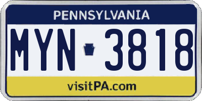 PA license plate MYN3818