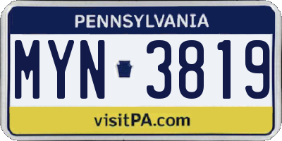 PA license plate MYN3819