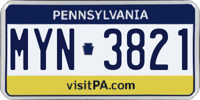 PA license plate MYN3821