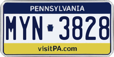 PA license plate MYN3828