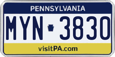 PA license plate MYN3830