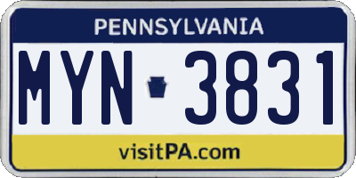 PA license plate MYN3831