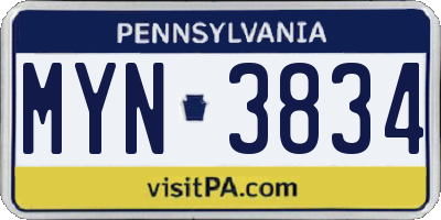 PA license plate MYN3834
