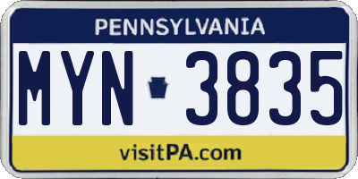 PA license plate MYN3835