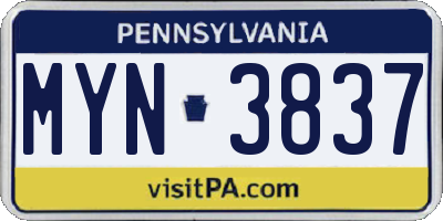 PA license plate MYN3837