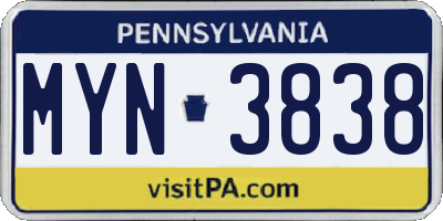 PA license plate MYN3838