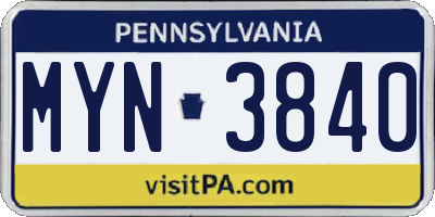 PA license plate MYN3840