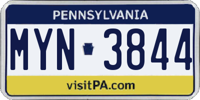 PA license plate MYN3844