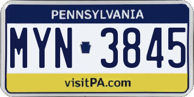PA license plate MYN3845
