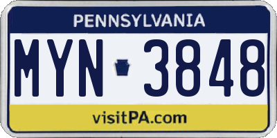 PA license plate MYN3848