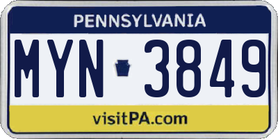 PA license plate MYN3849