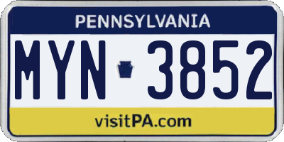 PA license plate MYN3852