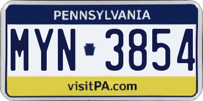 PA license plate MYN3854