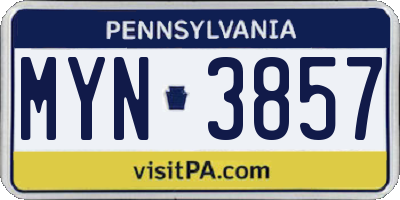 PA license plate MYN3857