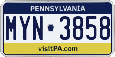 PA license plate MYN3858