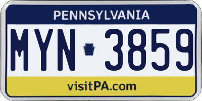 PA license plate MYN3859