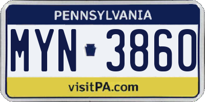 PA license plate MYN3860