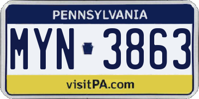 PA license plate MYN3863