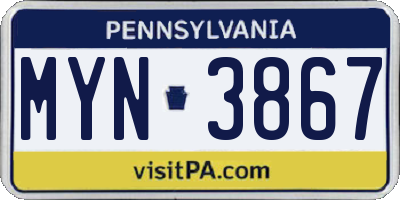 PA license plate MYN3867