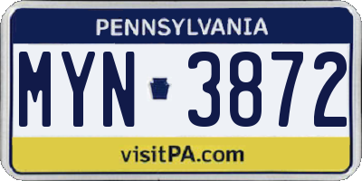 PA license plate MYN3872