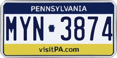 PA license plate MYN3874
